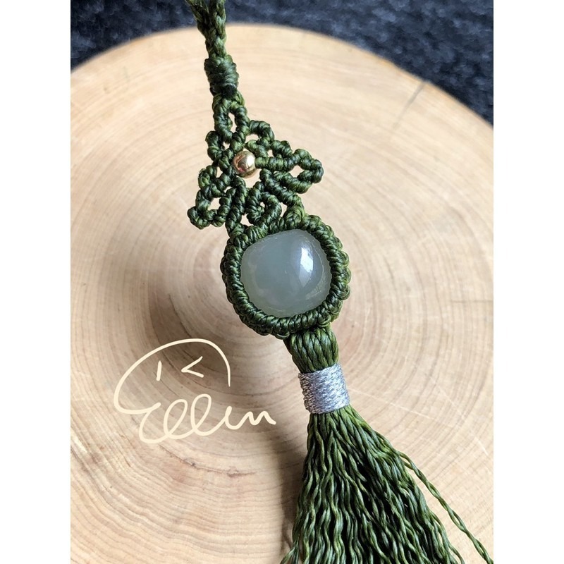 煙青灰綠色和闐玉/和田玉老形珠  蠟線編織掛飾/包掛/掛件/編繩/老型珠 G54-細節圖3