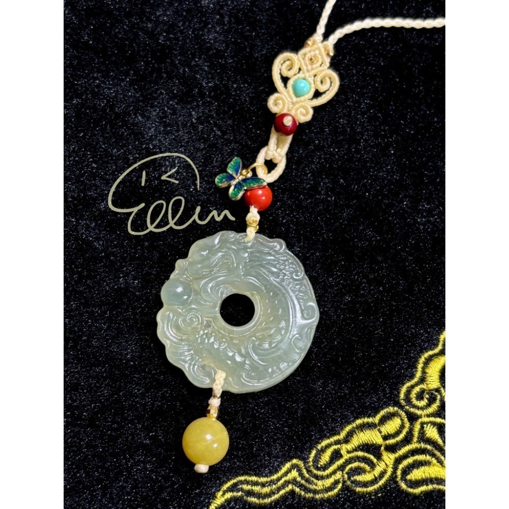 岫玉 鰲魚雕刻配飾 獨佔鰲頭 蠟線編織掛繩/掛飾/掛件/包掛/編繩/吊飾可拆 G53-細節圖2