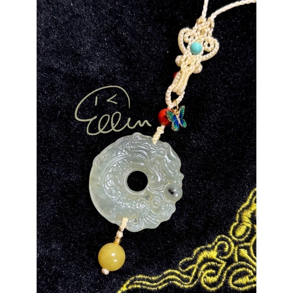 岫玉 鰲魚雕刻配飾 獨佔鰲頭 蠟線編織掛繩/掛飾/掛件/包掛/編繩/吊飾可拆 G53-細節圖3