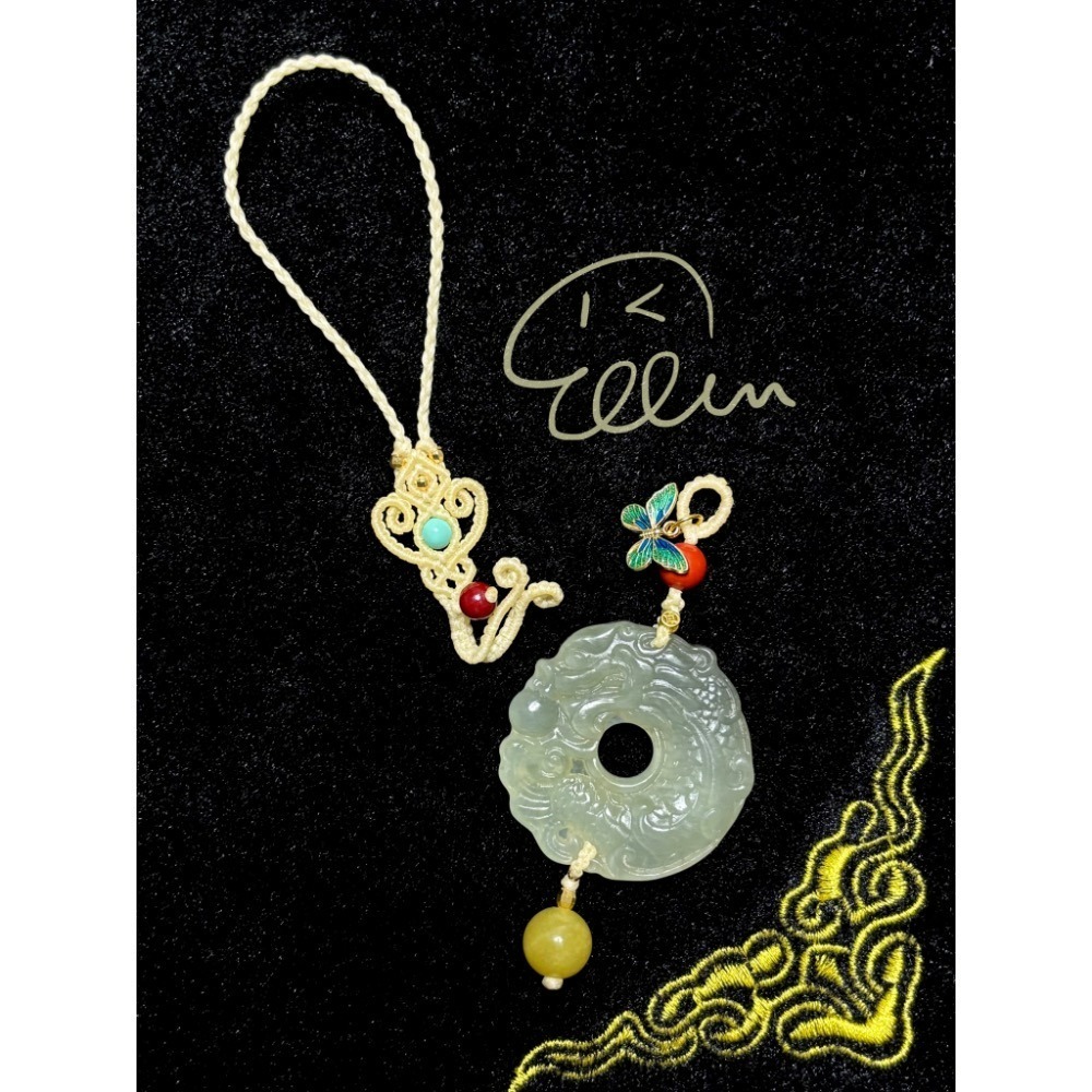 岫玉 鰲魚雕刻配飾 獨佔鰲頭 蠟線編織掛繩/掛飾/掛件/包掛/編繩/吊飾可拆 G53-細節圖4