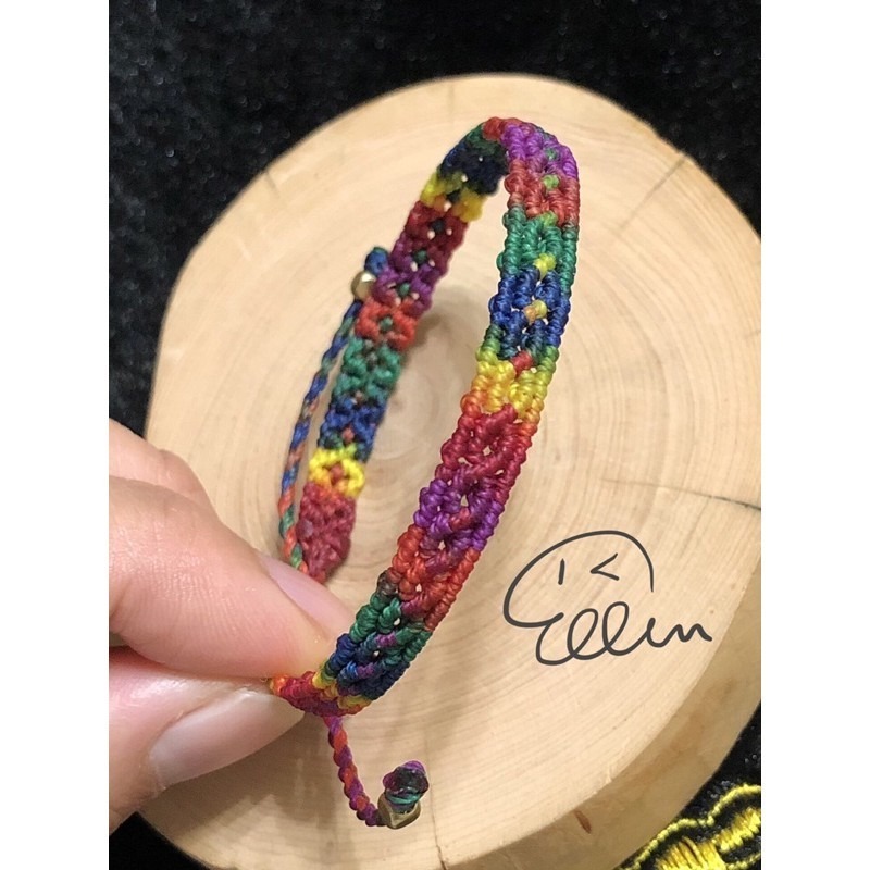 鮮豔多彩 段染蠟線編織手鍊/蠟線手環/手繩 對色 雙尾伸縮 B087-細節圖3