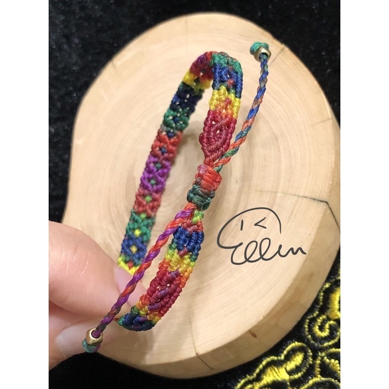 鮮豔多彩 段染蠟線編織手鍊/蠟線手環/手繩 對色 雙尾伸縮 B087-細節圖4