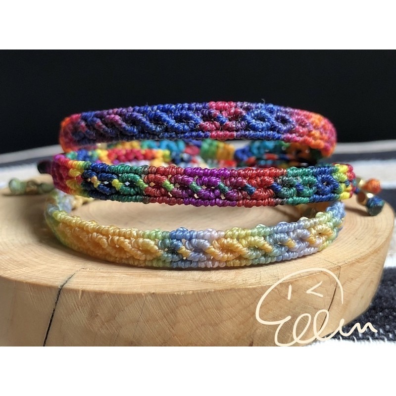 鮮豔多彩 段染蠟線編織手鍊/蠟線手環/手繩 對色 雙尾伸縮 B087-細節圖5