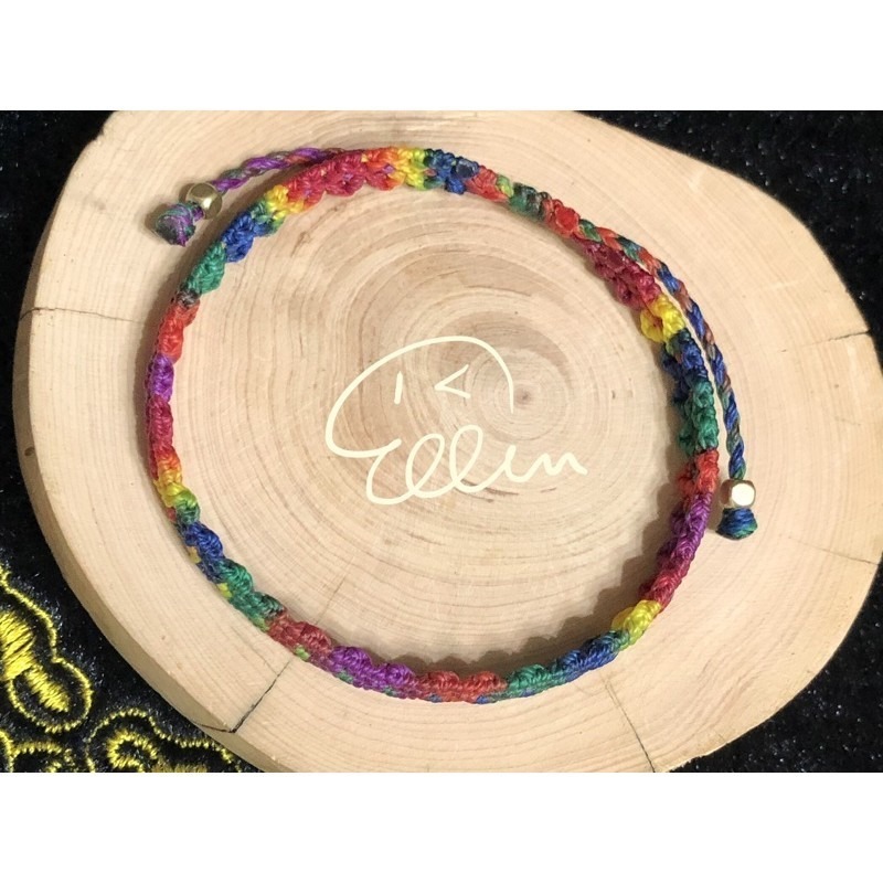 鮮豔多彩 段染蠟線編織手鍊/蠟線手環/手繩 對色 雙尾伸縮 B087-規格圖5