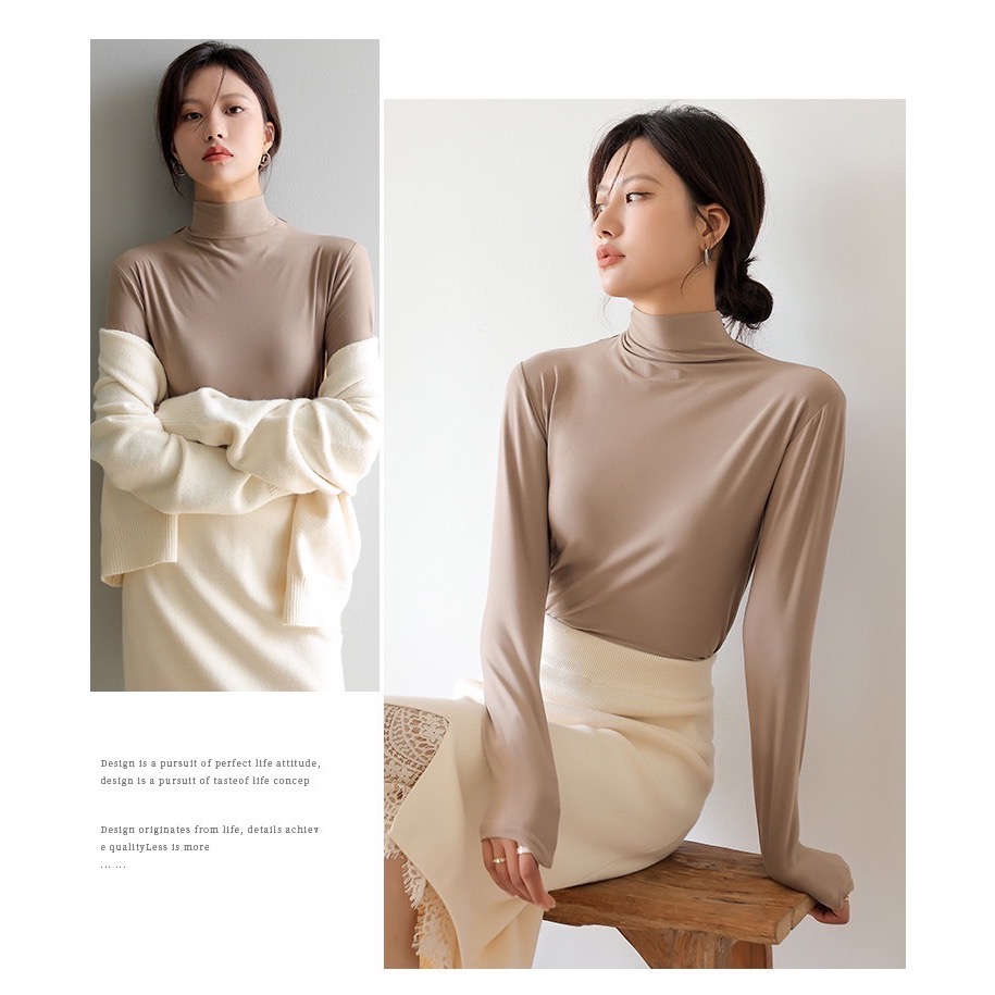 日本[ 發熱絨」百搭小立領保暖T 雙面細絨毛-細節圖2