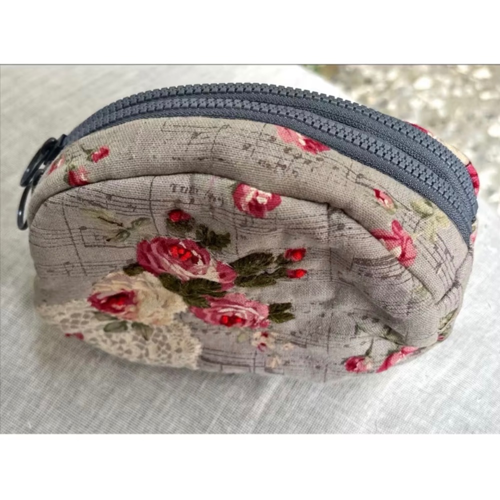 自製玫瑰花刺繡雙層拉鍊圓形零錢包-細節圖2