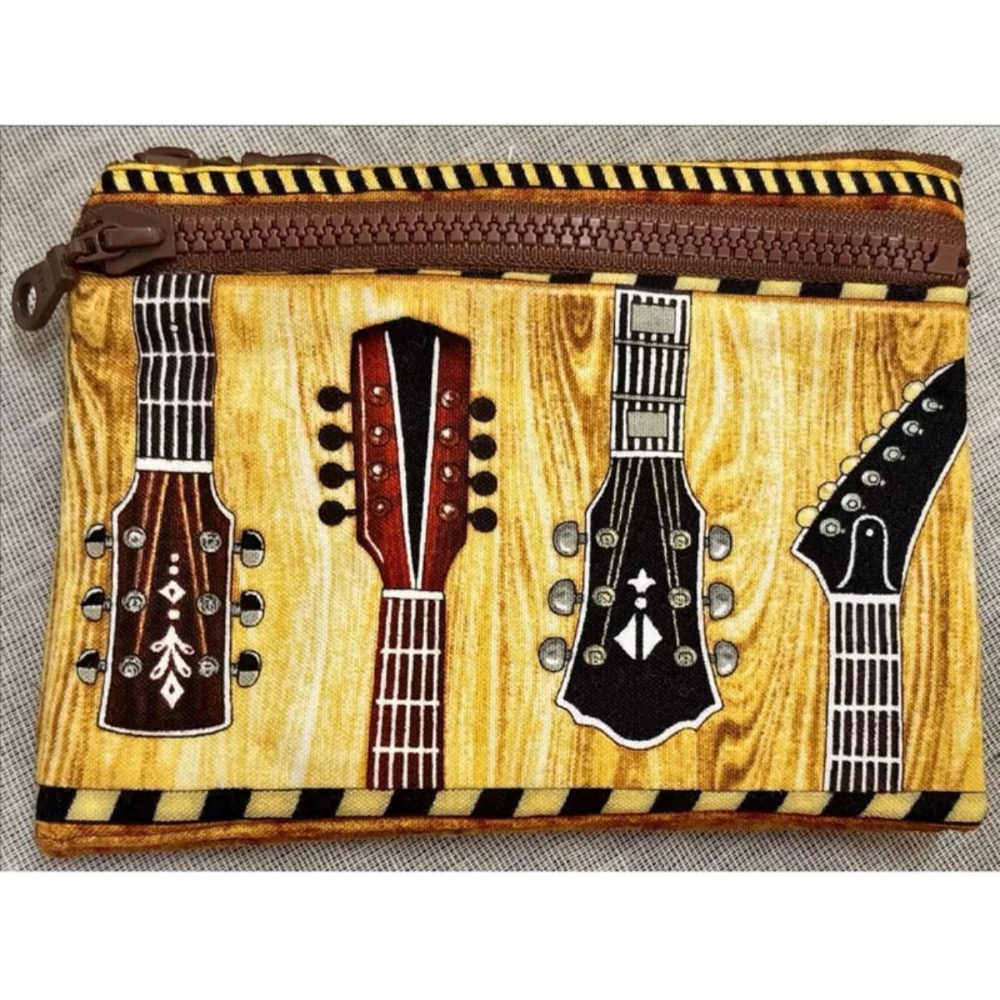 自製四層雙拉鍊零錢包（吉他花布）-細節圖2