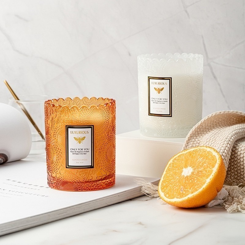 【生活市集】 蕾絲杯口 浮雕玻璃杯 香氛蠟燭 香薰蠟燭 大豆蠟 天然精油 蠟燭手作香氛交換禮物擴香-細節圖2