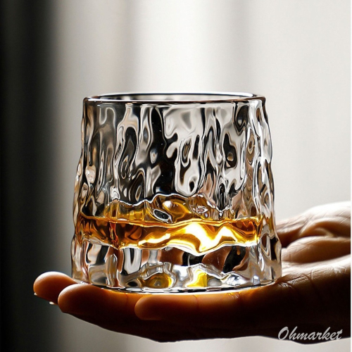 【生活市集】24H台灣現貨 和風波紋旋轉杯 威士忌杯whisky杯 玻璃杯 咖啡杯 杯子 水杯不倒翁旋轉玻璃杯調酒杯