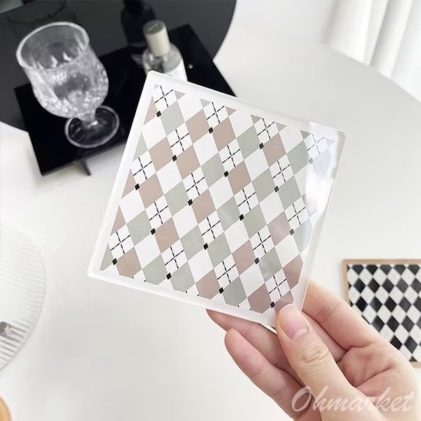 【生活市集】 韓風ins格紋杯墊 隔熱墊 杯墊 咖啡杯 馬克杯 酒吧杯墊 餐桌墊 下午茶 茶杯擺設拍照網紅-細節圖8