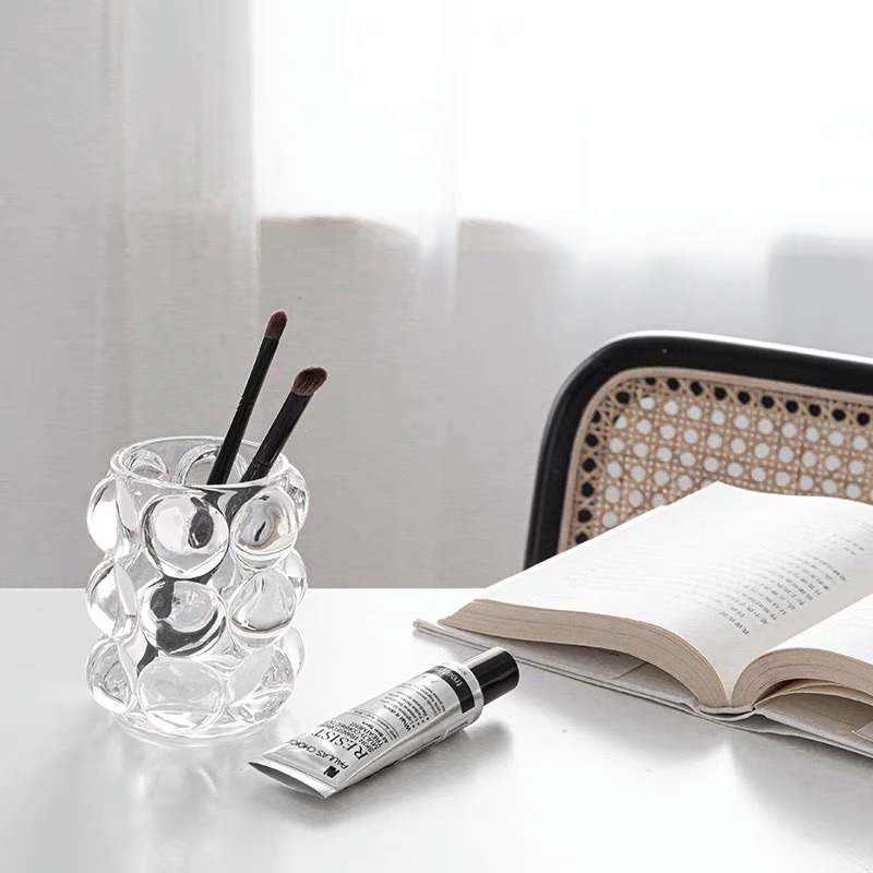 【生活市集】 韓系ins波點收納罐 筆筒 化妝刷桶 桌面擺件 水晶筆筒化妝刷收納筒文具收納家居裝飾擺件拍照道具-細節圖2
