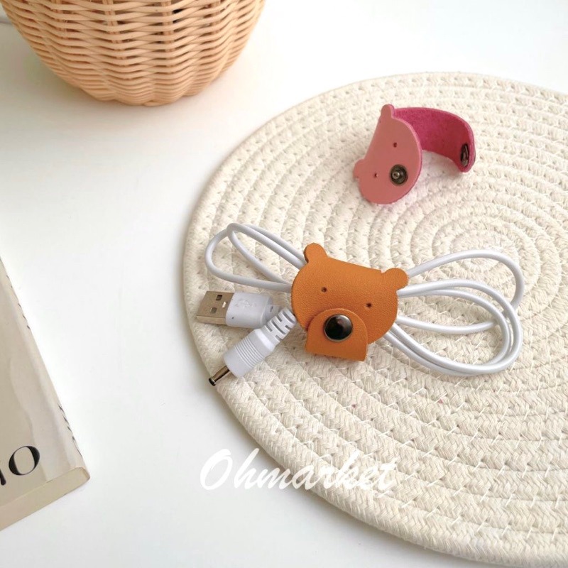 【生活市集】 皮革 小熊收納扣 束線帶 電線束帶 捆線帶 集線束帶 理線 整線束帶 理線帶 充電線收納 電線收納線-細節圖3