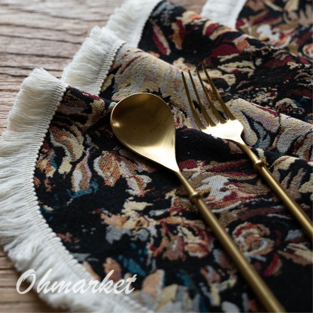 【生活市集】北歐田園流蘇餐墊 裝飾桌墊 波西米亞 民族風桌布餐墊背景拍照編織麻布墊拍美食道具甜點蛋糕墊桌墊-細節圖7