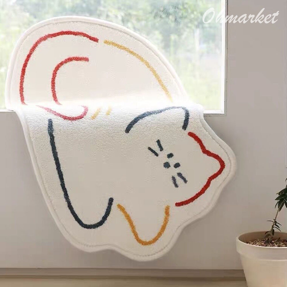 【生活市集】 熊熊貓咪仿羊絨地墊 室內地墊 地毯 防滑地毯 吸水地毯 廁所地墊 腳踏墊防滑地墊絨毛 地毯-細節圖2