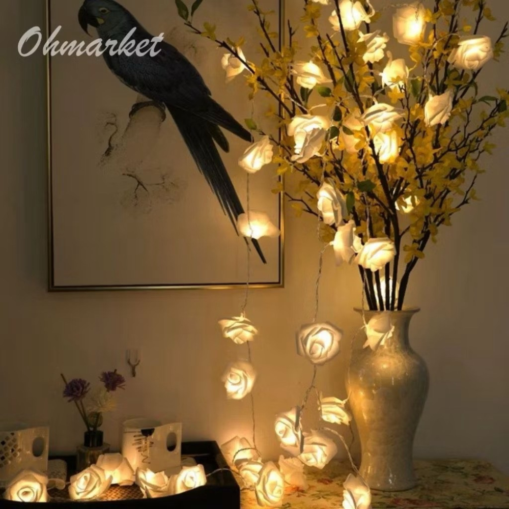 【生活市集】北歐浪漫玫瑰燈串 溫馨暖黃光 LED燈串 氣氛燈串 玫瑰花燈串 裝飾燈 氣氛燈告白情人節佈置-細節圖2