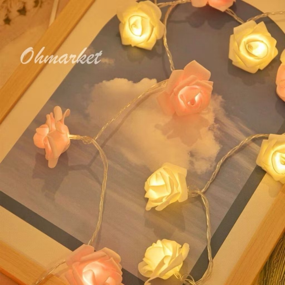 【生活市集】北歐浪漫玫瑰燈串 溫馨暖黃光 LED燈串 氣氛燈串 玫瑰花燈串 裝飾燈 氣氛燈告白情人節佈置-細節圖5