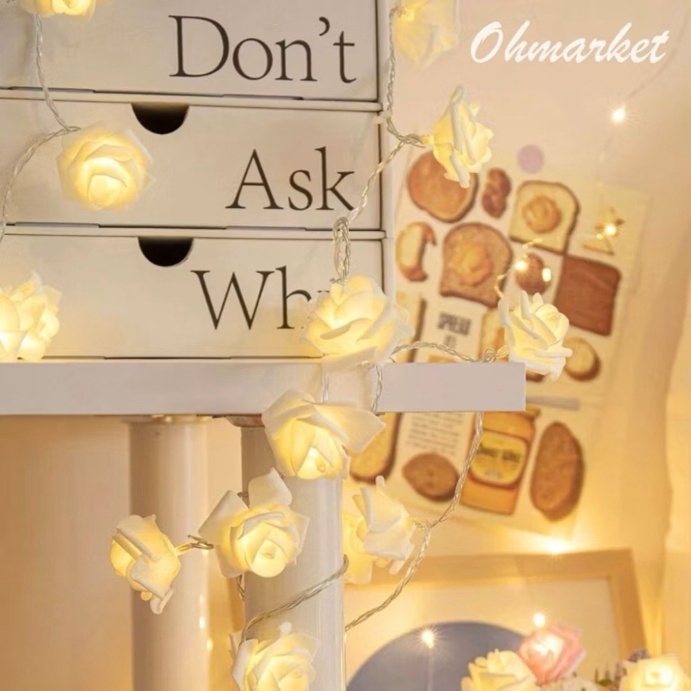 【生活市集】北歐浪漫玫瑰燈串 溫馨暖黃光 LED燈串 氣氛燈串 玫瑰花燈串 裝飾燈 氣氛燈告白情人節佈置-細節圖6