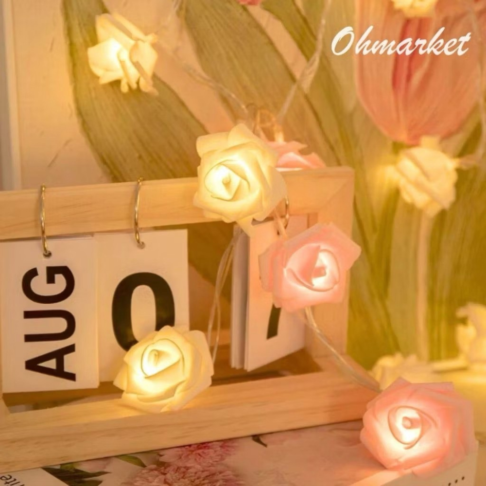 【生活市集】北歐浪漫玫瑰燈串 溫馨暖黃光 LED燈串 氣氛燈串 玫瑰花燈串 裝飾燈 氣氛燈告白情人節佈置-細節圖8