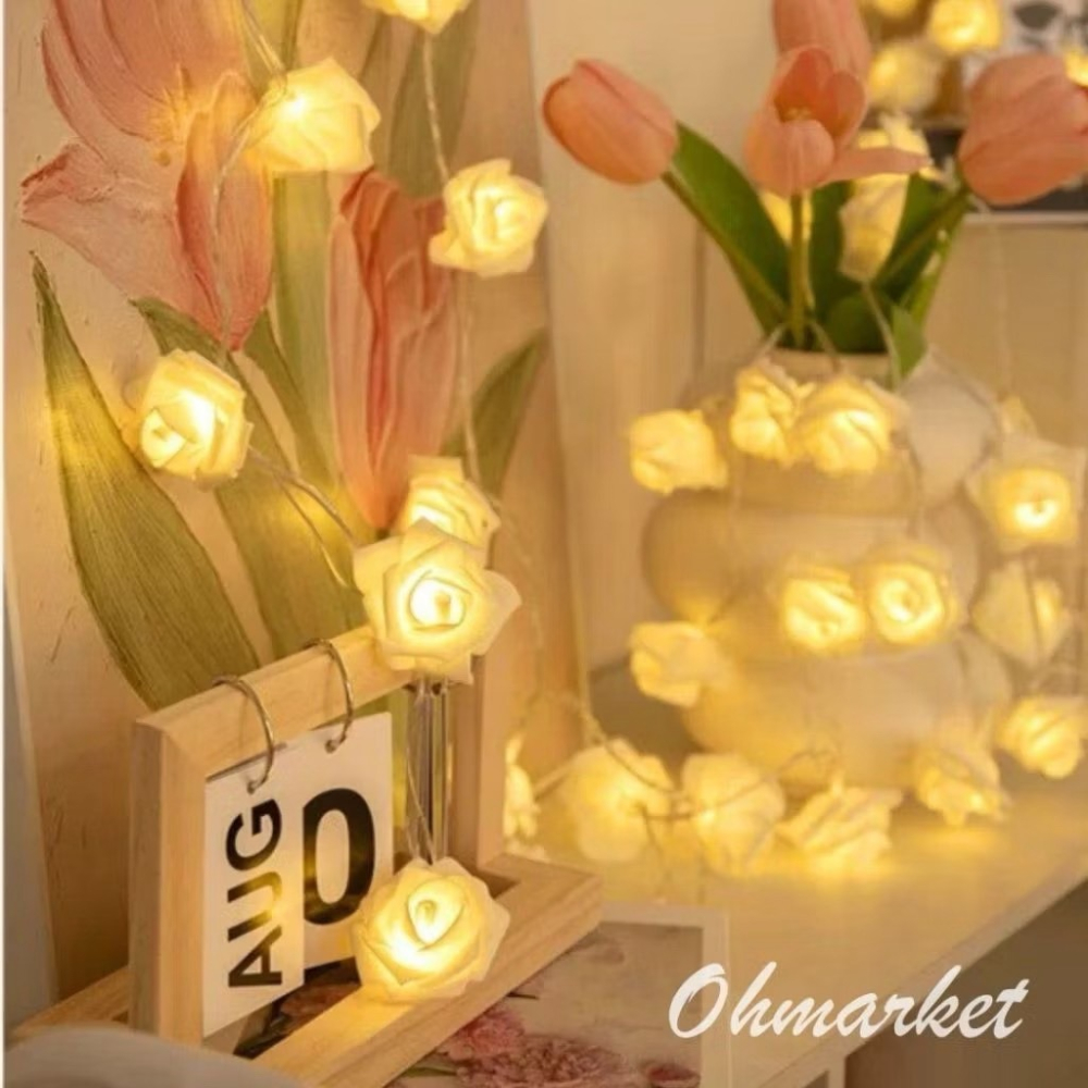 【生活市集】北歐浪漫玫瑰燈串 溫馨暖黃光 LED燈串 氣氛燈串 玫瑰花燈串 裝飾燈 氣氛燈告白情人節佈置-細節圖9