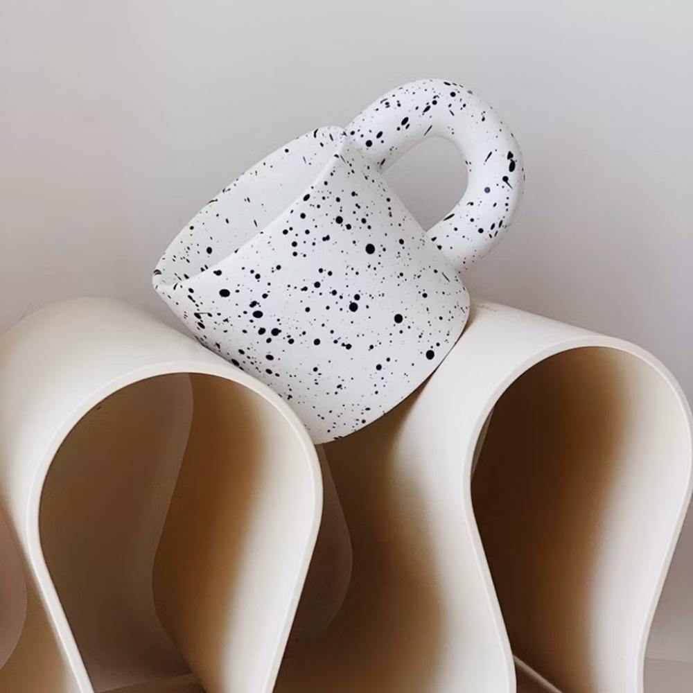 【生活市集】 不規則馬克杯 咖啡杯馬克杯子 大耳杯不規則杯潑墨杯格紋杯黑白格杯墨點杯杯陶瓷-細節圖3