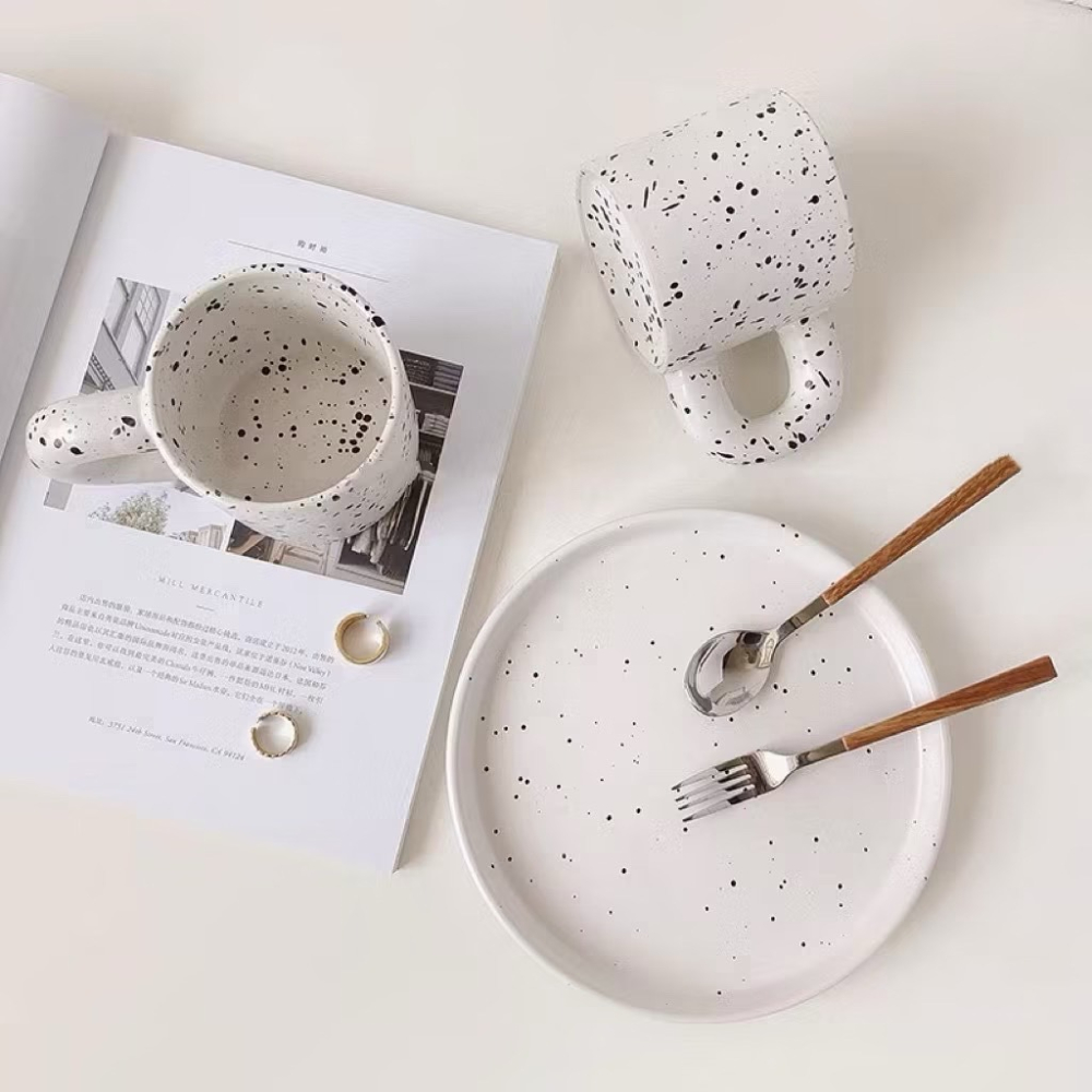 【生活市集】 不規則馬克杯 咖啡杯馬克杯子 大耳杯不規則杯潑墨杯格紋杯黑白格杯墨點杯杯陶瓷-細節圖4