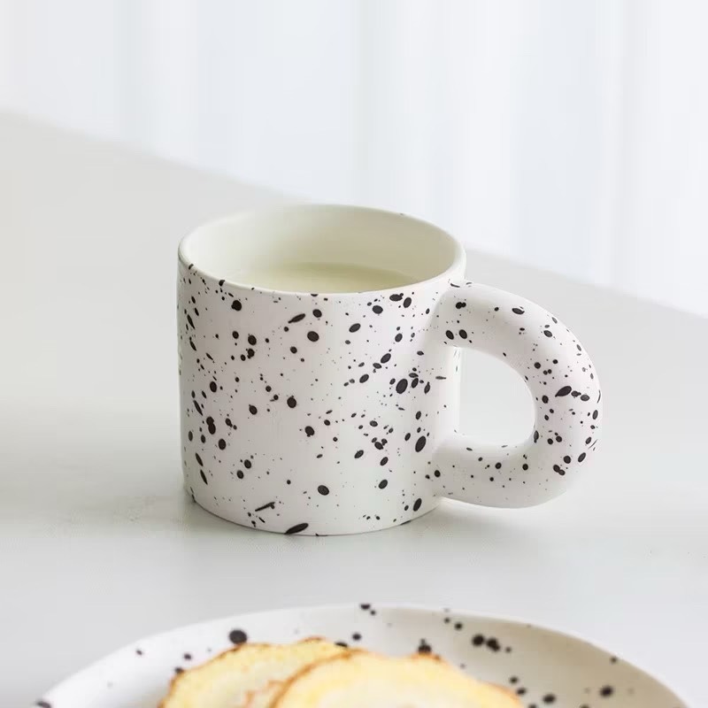 【生活市集】 不規則馬克杯 咖啡杯馬克杯子 大耳杯不規則杯潑墨杯格紋杯黑白格杯墨點杯杯陶瓷-細節圖5