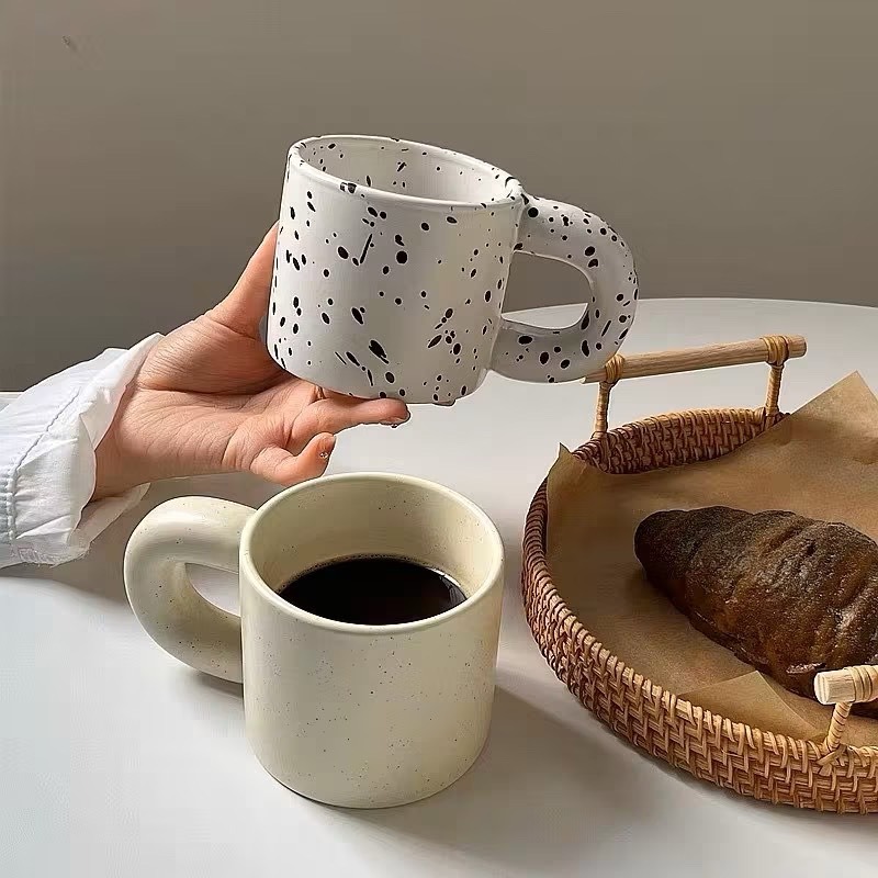【生活市集】 不規則馬克杯 咖啡杯馬克杯子 大耳杯不規則杯潑墨杯格紋杯黑白格杯墨點杯杯陶瓷-細節圖6