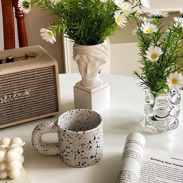 【生活市集】 不規則馬克杯 咖啡杯馬克杯子 大耳杯不規則杯潑墨杯格紋杯黑白格杯墨點杯杯陶瓷-細節圖8