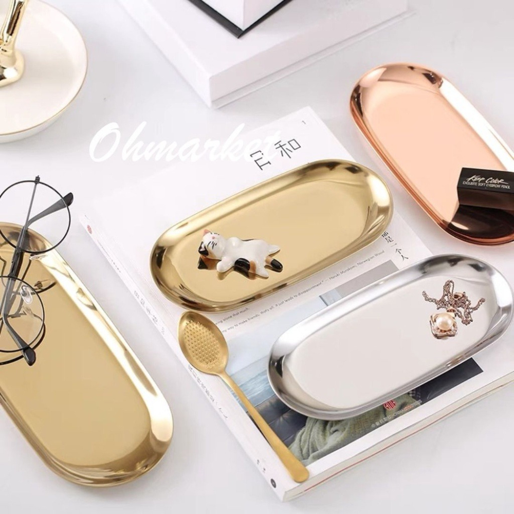 【生活市集】 不鏽鋼橢圓盤 首飾收納盤 收納托盤 香氛蠟燭工具盤 香薰蠟燭工具 收納盤首飾盤小托盤首飾置物托盤-細節圖8