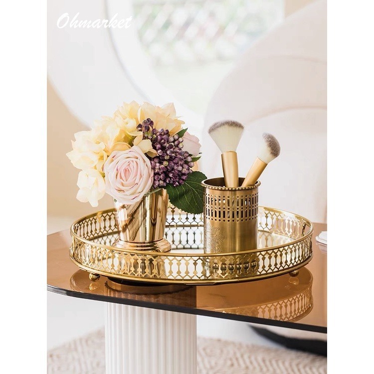 【生活市集】 北歐家居 縷空鏡面托盤 收納盤 桌面托盤 香氛蠟燭 首飾盤 鏡面盤 首飾盤 水果盤桌面收納玻璃盤-細節圖4