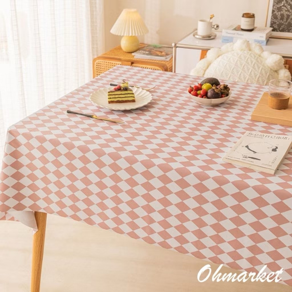 【生活市集】 奶茶色餐桌墊 奶油格桌布 格子餐桌墊韓風背景布小清新可愛桌布野餐墊奶茶色餐桌墊毛絨布野餐墊桌布-細節圖5