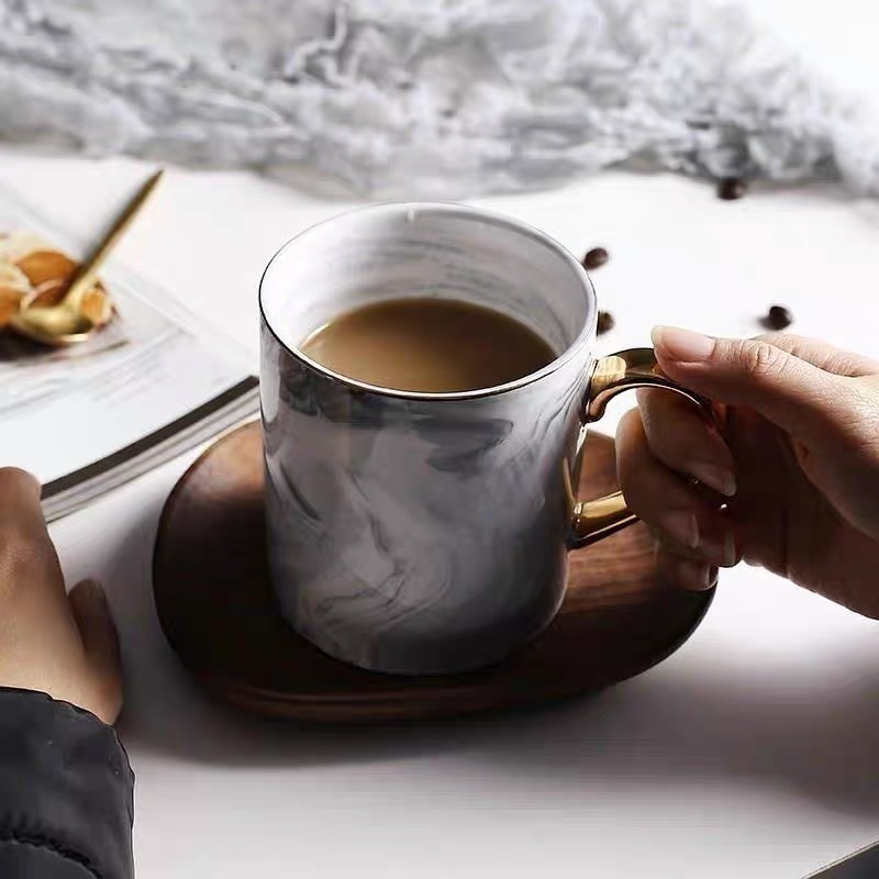 【生活市集】 大理石紋馬克杯 咖啡杯 杯子 陶瓷杯 水杯下午茶杯情侶對杯禮物咖啡杯早餐杯描金杯金邊杯子-細節圖3