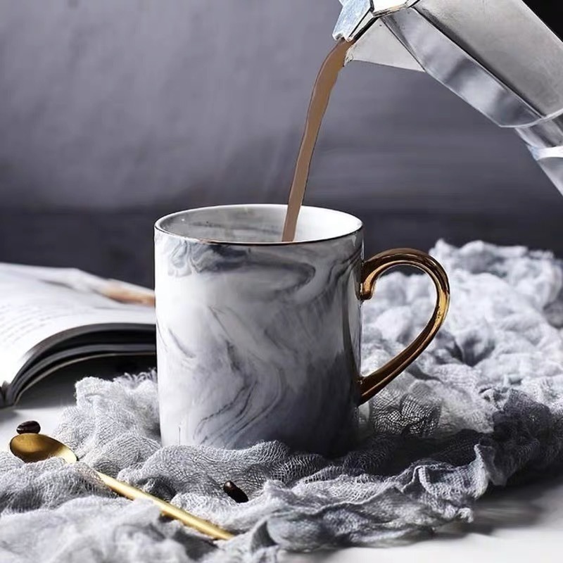 【生活市集】 大理石紋馬克杯 咖啡杯 杯子 陶瓷杯 水杯下午茶杯情侶對杯禮物咖啡杯早餐杯描金杯金邊杯子-細節圖4