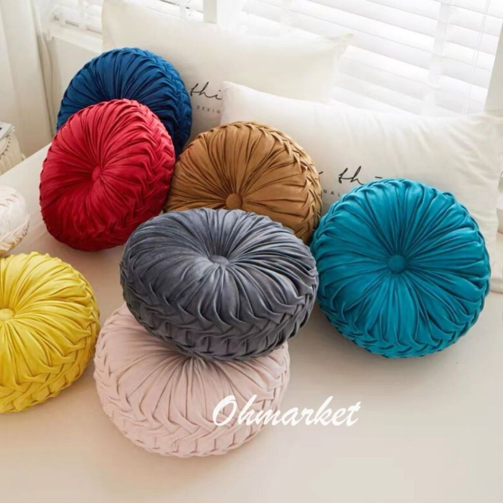 【生活市集】 升級💖北歐ins南瓜坐墊 圓形純色絲絨抱枕 椅墊 布藝加厚坐墊 靠墊 椅墊 輕奢榻榻米坐墊-細節圖3