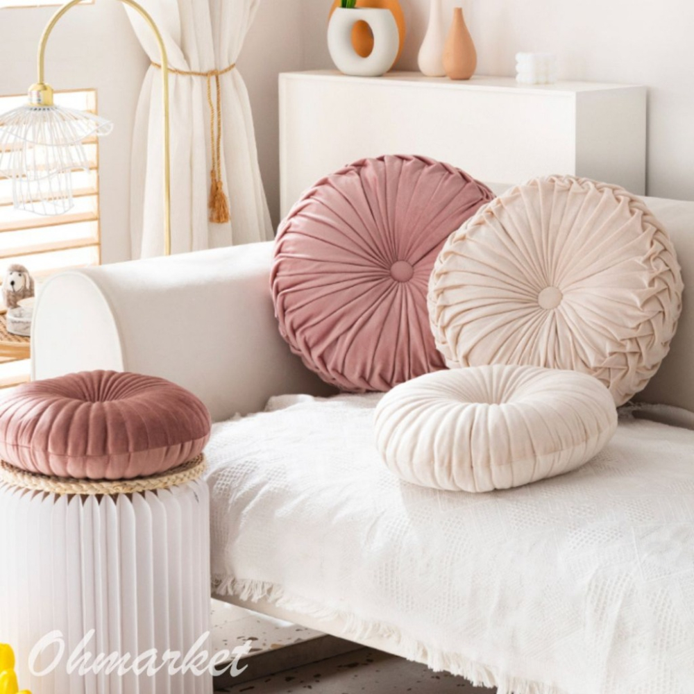 【生活市集】 升級💖北歐ins南瓜坐墊 圓形純色絲絨抱枕 椅墊 布藝加厚坐墊 靠墊 椅墊 輕奢榻榻米坐墊-細節圖4