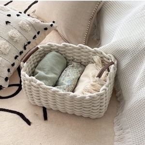 【生活市集】 加厚編織收納籃 不軟塌收納籃 編織居家雜物收納籃置物籃儲物籃髒衣籃厚實抗撞編織軟材質有把手大容量-細節圖3