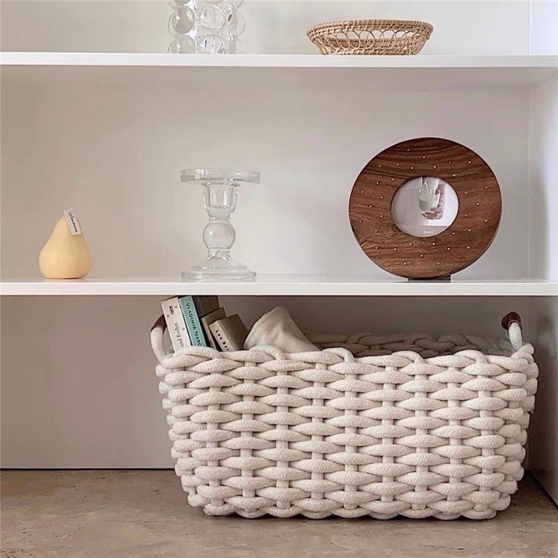 【生活市集】 加厚編織收納籃 不軟塌收納籃 編織居家雜物收納籃置物籃儲物籃髒衣籃厚實抗撞編織軟材質有把手大容量-細節圖4