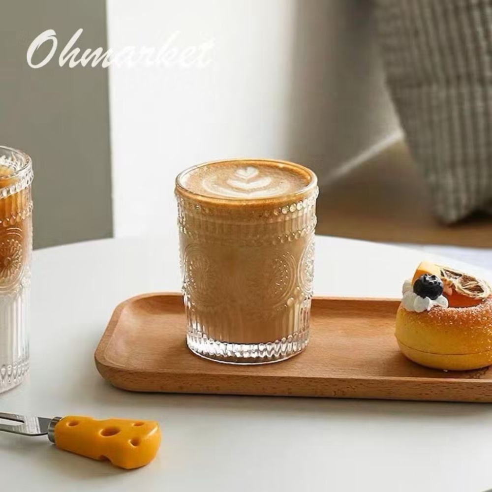 【生活市集】 太陽花玻璃杯 浮雕玻璃杯 玻璃杯 杯子 早餐杯 牛奶杯 金邊玻璃杯 下午茶水杯茶杯佈置-細節圖7