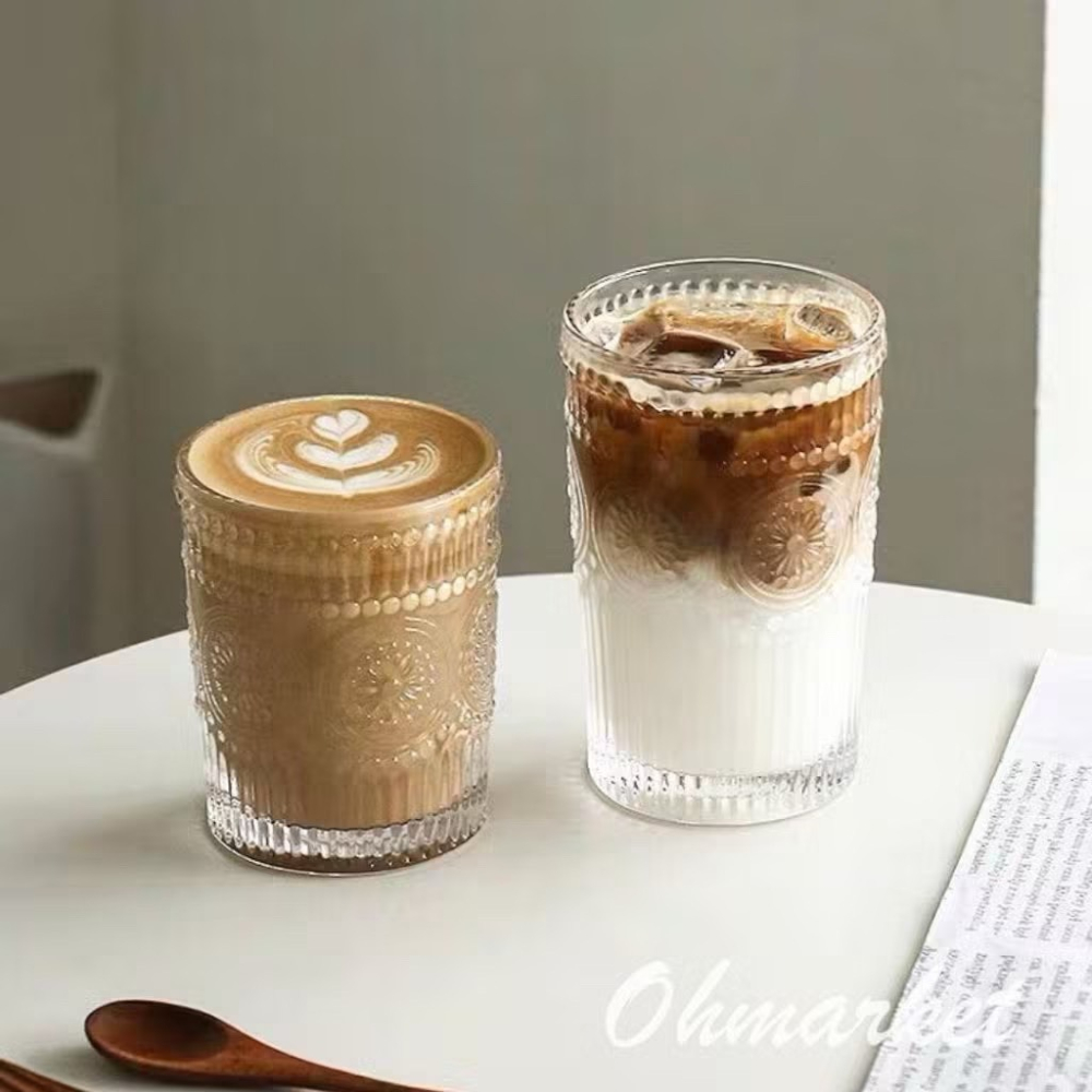 【生活市集】 太陽花玻璃杯 浮雕玻璃杯 玻璃杯 杯子 早餐杯 牛奶杯 金邊玻璃杯 下午茶水杯茶杯佈置-細節圖8