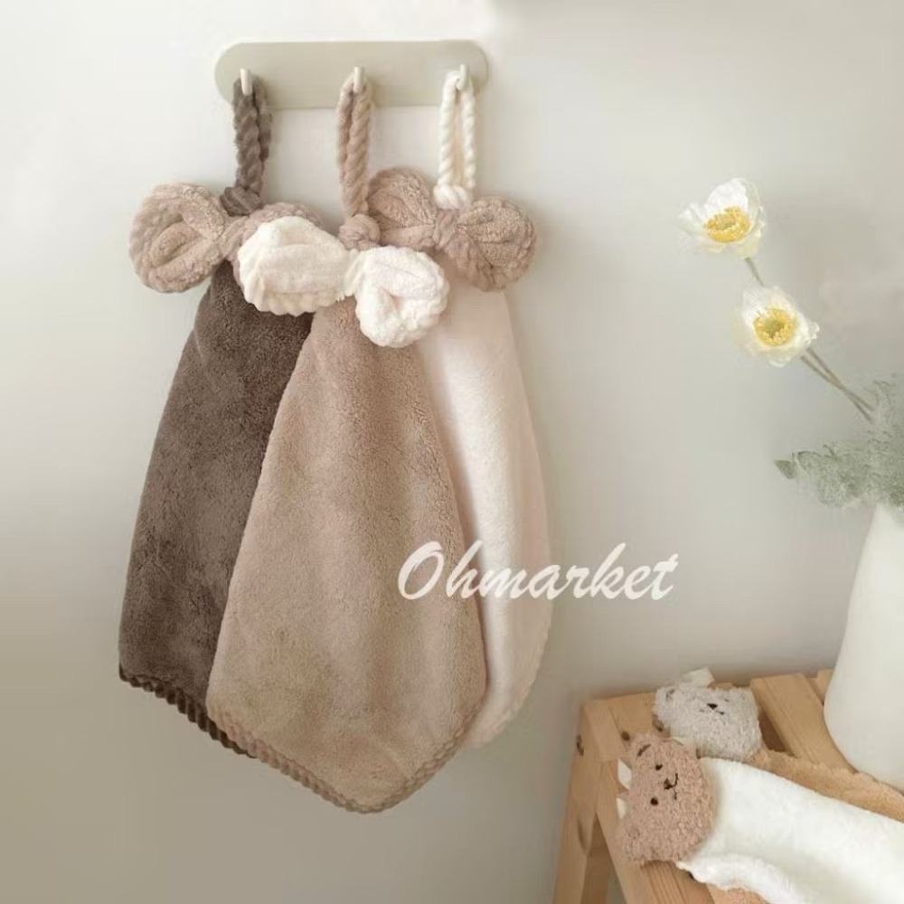 【生活市集】 蝴蝶結擦手巾 蝴蝶結可掛式擦手巾 擦手巾 小方巾 毛巾 珊瑚絨 吸水擦手巾 擦手布-細節圖2