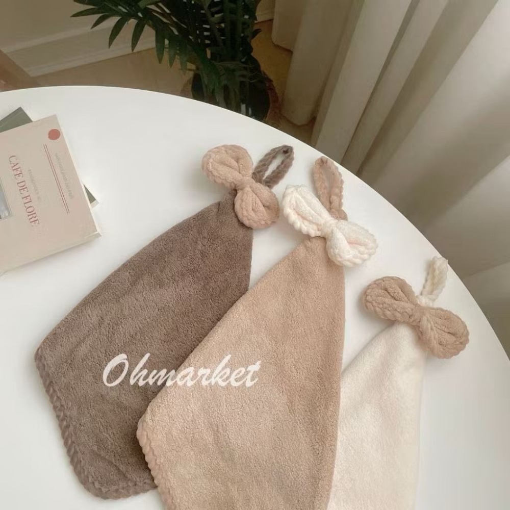 【生活市集】 蝴蝶結擦手巾 蝴蝶結可掛式擦手巾 擦手巾 小方巾 毛巾 珊瑚絨 吸水擦手巾 擦手布-細節圖3