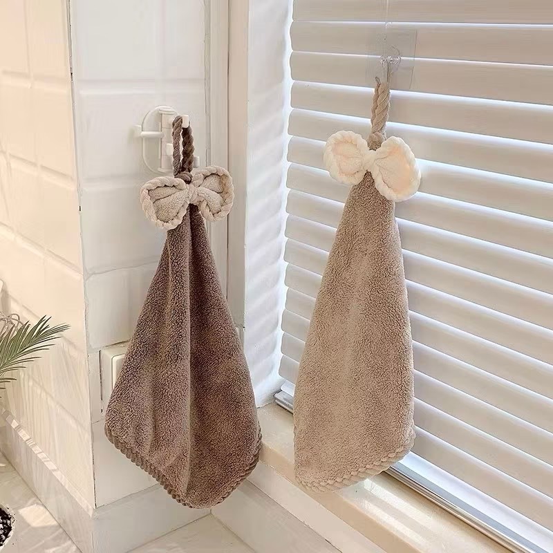 【生活市集】 蝴蝶結擦手巾 蝴蝶結可掛式擦手巾 擦手巾 小方巾 毛巾 珊瑚絨 吸水擦手巾 擦手布-細節圖6