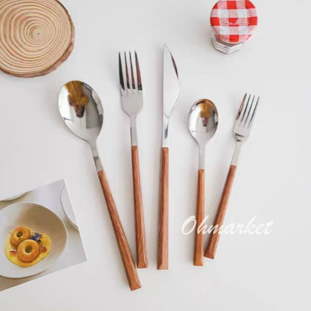 【生活市集】 韓系仿木柄西餐餐具 不鏽鋼餐具 不鏽鋼長柄餐具 西餐刀 刀叉 環保 餐具筷子湯匙牛排刀西餐餐具-細節圖7