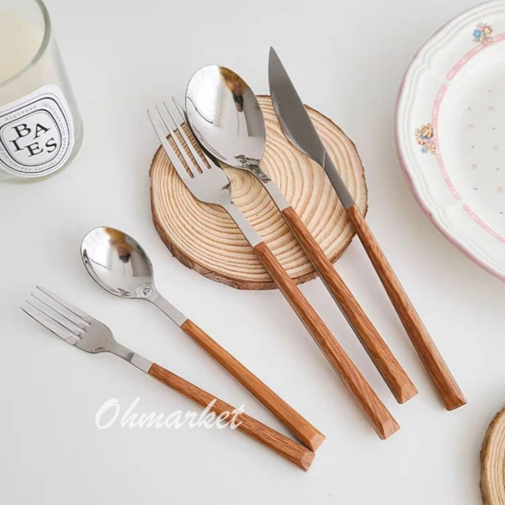 【生活市集】 韓系仿木柄西餐餐具 不鏽鋼餐具 不鏽鋼長柄餐具 西餐刀 刀叉 環保 餐具筷子湯匙牛排刀西餐餐具-細節圖8