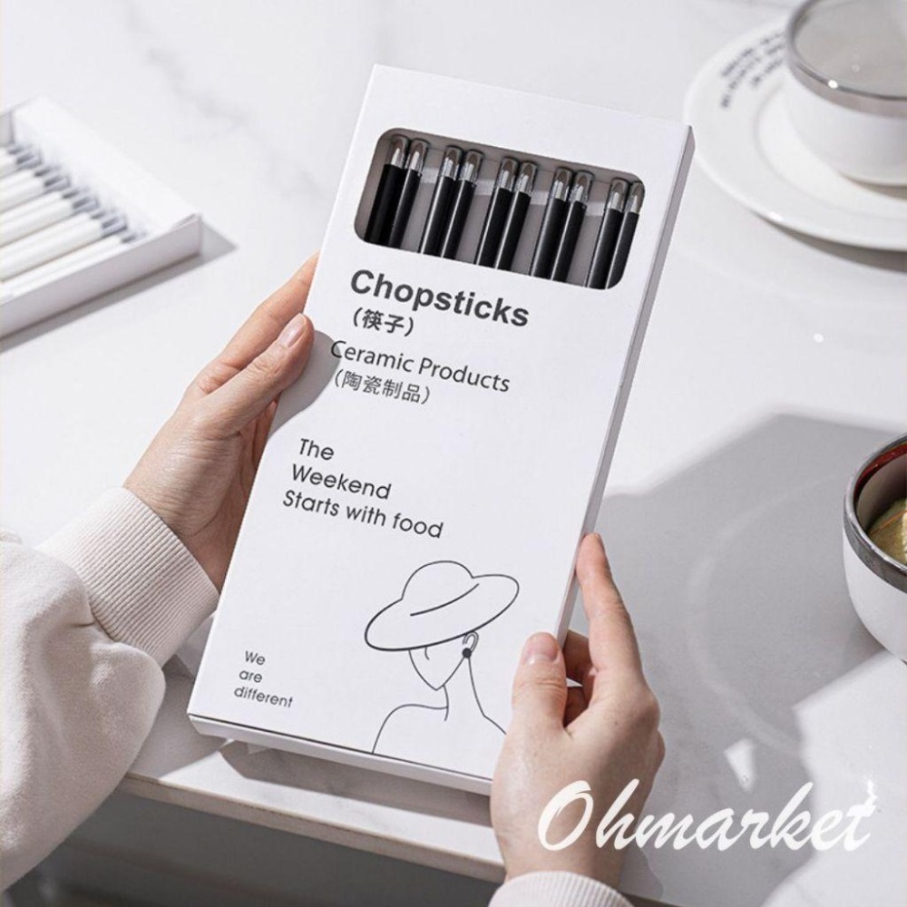 【生活市集】 北歐風黑白素色筷子 陶瓷筷子餐具 湯匙湯勺 便攜餐具西餐餐具西餐具 餐筷 餐具 餐桌民宿咖啡廳餐-細節圖3