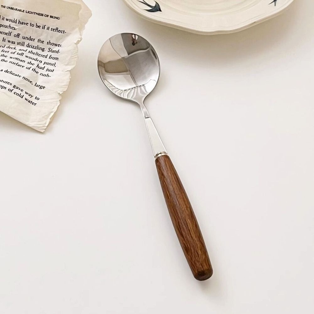 【生活市集】 韓系不銹鋼西餐餐具 不鏽鋼餐具 木柄餐具 木柄西餐叉 不銹鋼勺 西餐勺燭光晚餐餐具筷子湯匙牛排刀-細節圖8