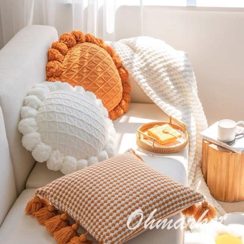 【生活市集】可拆洗 ins手工針織毛線抱枕 胖毛線抱枕 絨毛抱枕沙發靠墊沙發抱枕靠枕造型抱枕汽車抱枕民宿靠枕-細節圖7