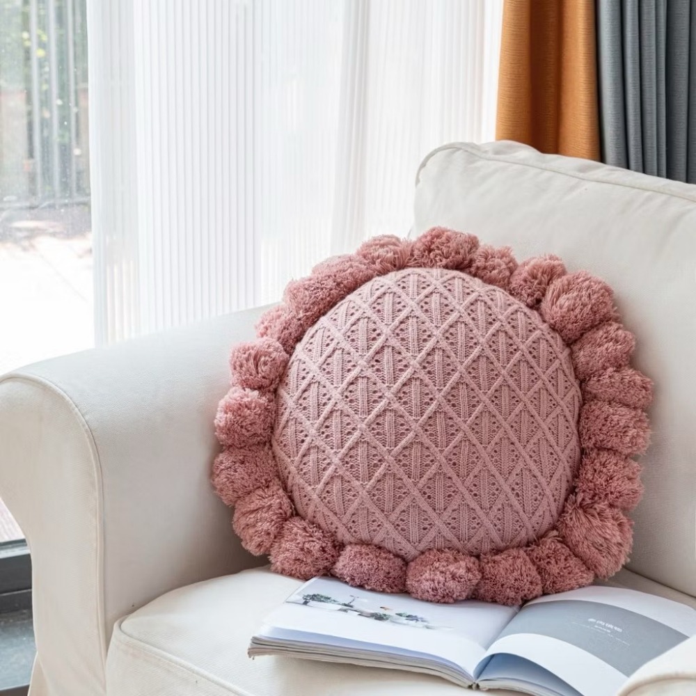 杏粉色【 針織圓形抱枕｜可拆洗 】