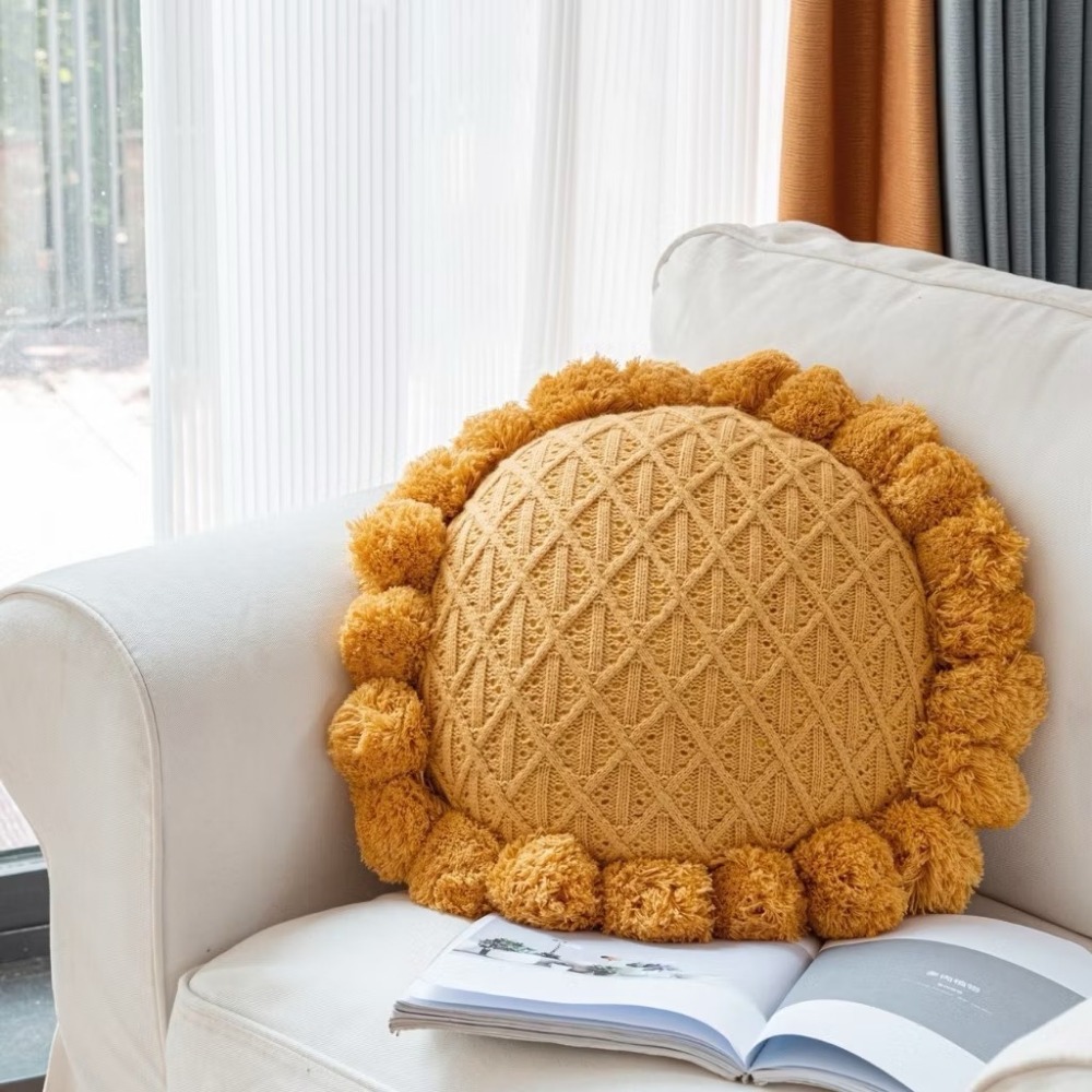 薑黃色【 針織圓形抱枕｜可拆洗 】