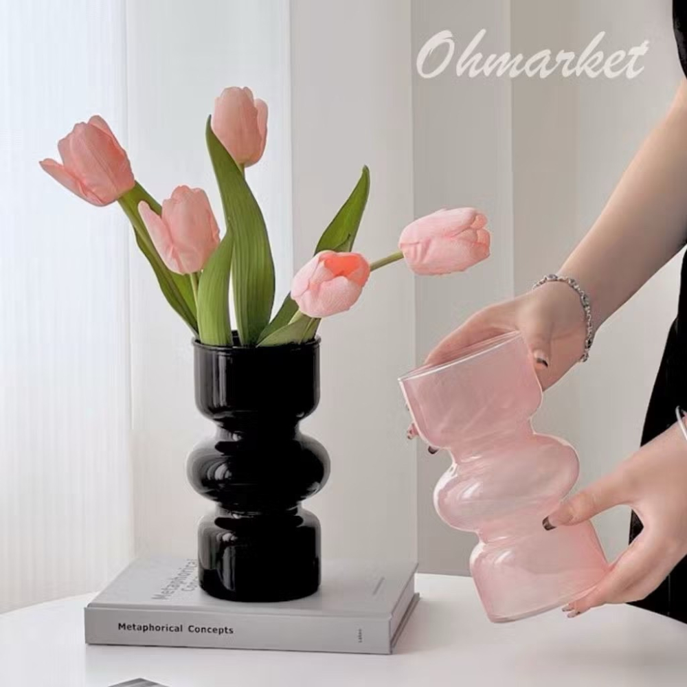 【生活市集】 法式三波造型花瓶 彩色花瓶花插 玻璃花瓶 透明花瓶 插花瓶 玻璃擺件 桌面裝飾 乾燥花花瓶-細節圖2